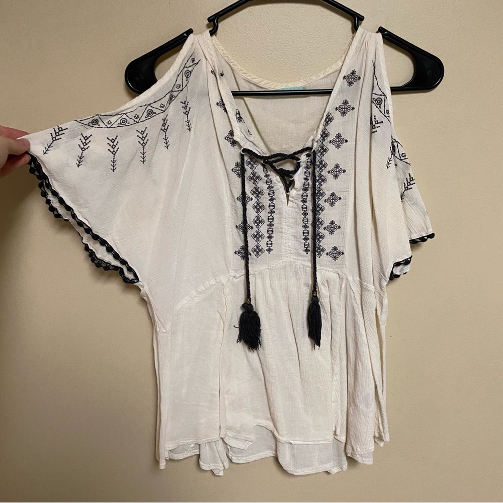 White and Blue Babydoll Top